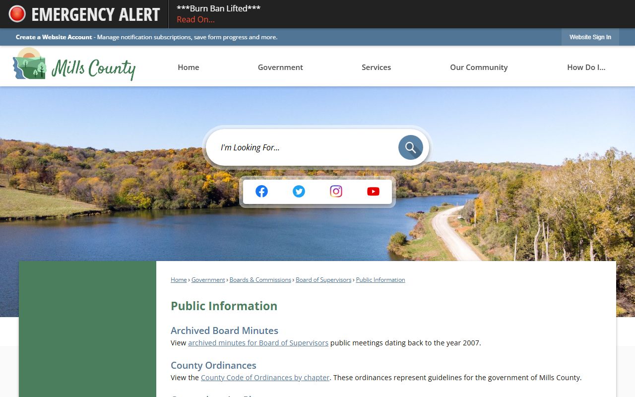 Mills County public information request page for booking photo and jail mugshot requests